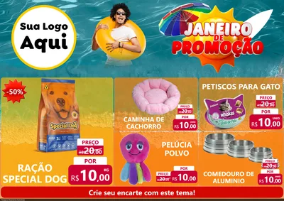Modelo de Encarte para Encarte A4 Horizontal com o tema Janeiro de Promoção para Pet Shop
