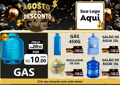 Modelo de Encarte para Encarte A4 Horizontal com o tema Agosto Mês do Desconto Louco para Água e gás