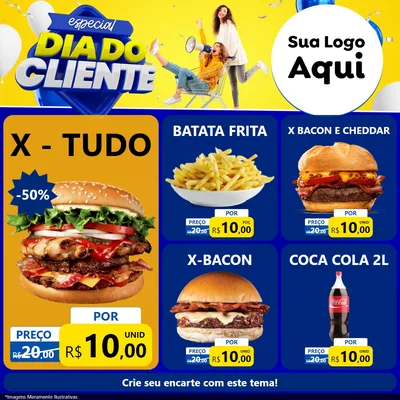 Modelo de Rede Social para Feed Facebook com o tema Especial Dia do Cliente para Hamburgueria