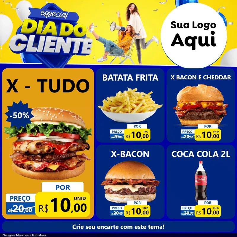 Modelo de Rede Social para Feed Facebook com o tema Especial Dia do Cliente para Hamburgueria