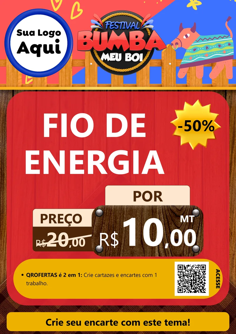 Modelo de Cartaz para Cartaz A4 Vertical com o tema Festival Bumba Meu Boi para Materiais Elétricos