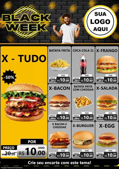 Modelo de Encarte para Encarte A4 Vertical com o tema Black Week para Hamburgueria
