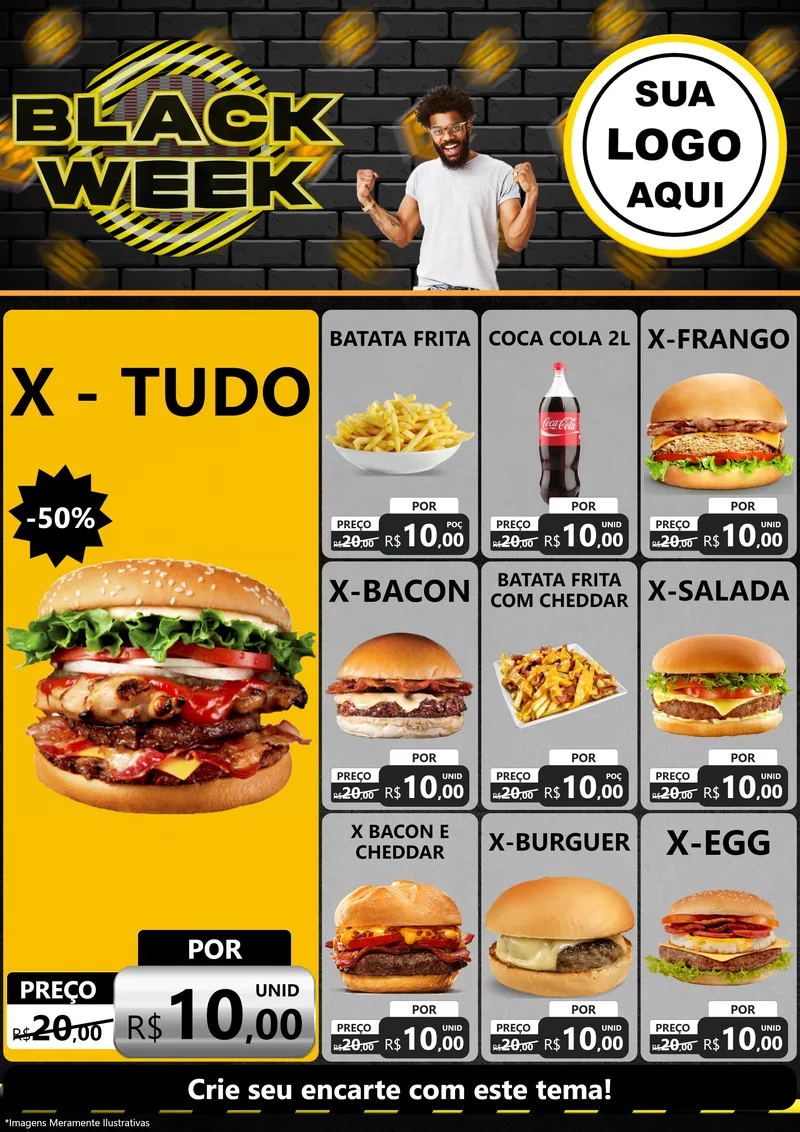 Modelo de Encarte para Encarte A4 Vertical com o tema Black Week para Hamburgueria