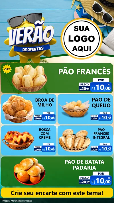 Modelo de TV para TV Vertical com o tema Verão de Ofertas para Padaria