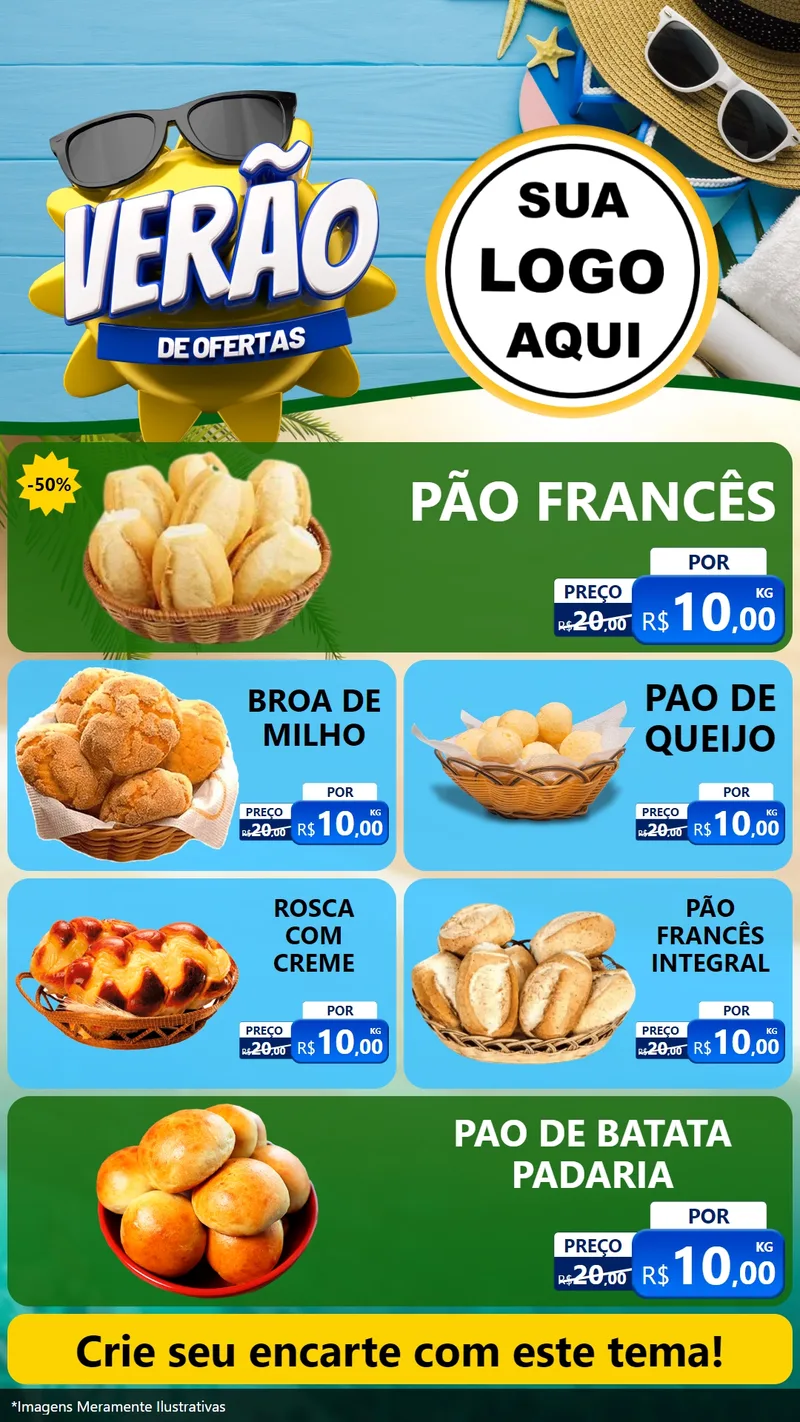 Modelo de TV para TV Vertical com o tema Verão de Ofertas para Padaria