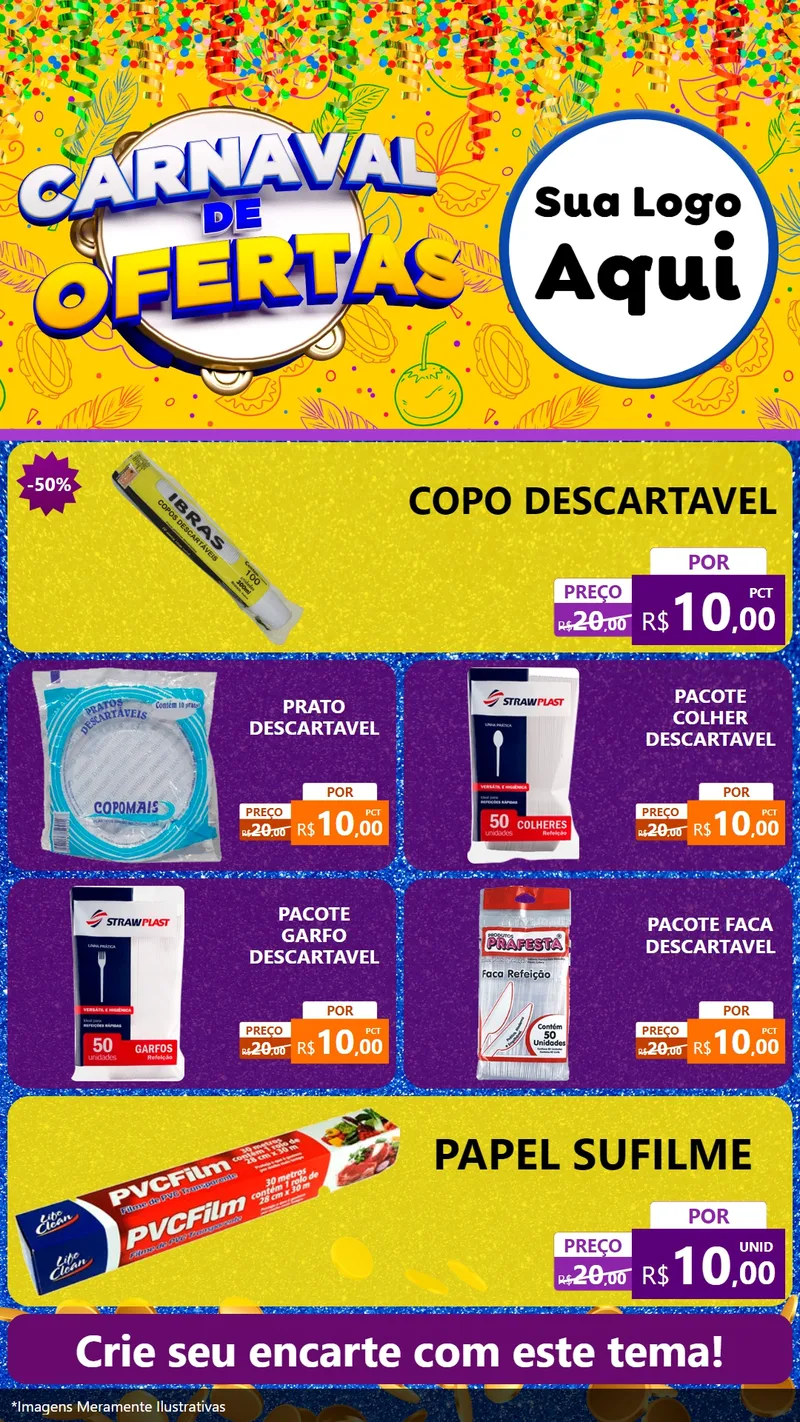 Modelo de TV para TV Vertical com o tema Carnaval de Ofertas para Embalagens