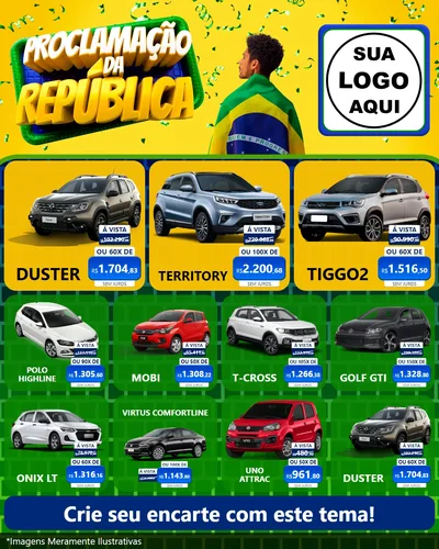 Modelo de Rede Social para Feed Instagram com o tema Proclamação da República para Concessionaria de Carros
