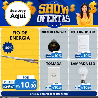 Modelo de Rede Social para Feed Facebook com o tema Show de Ofertas para Materiais Elétricos