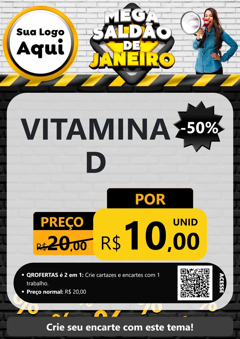 Modelo de Cartaz para Cartaz A4 Vertical com o tema Mega Saldão de Janeiro para Farmácia
