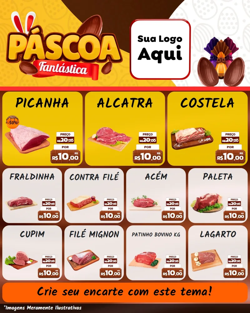 Modelo de Rede Social para Feed Instagram com o tema Páscoa Fantástica para Açougue