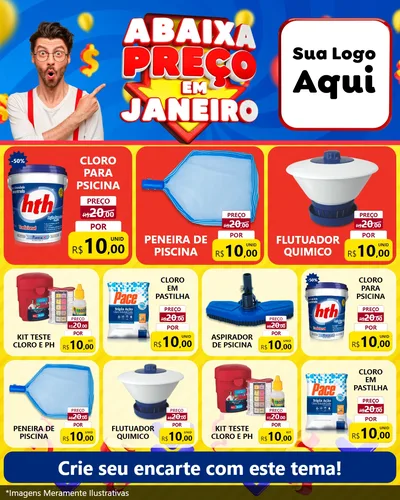 Modelo de Rede Social para Feed Instagram com o tema Abaixa Preço em Janeiro para Produtos para Piscina