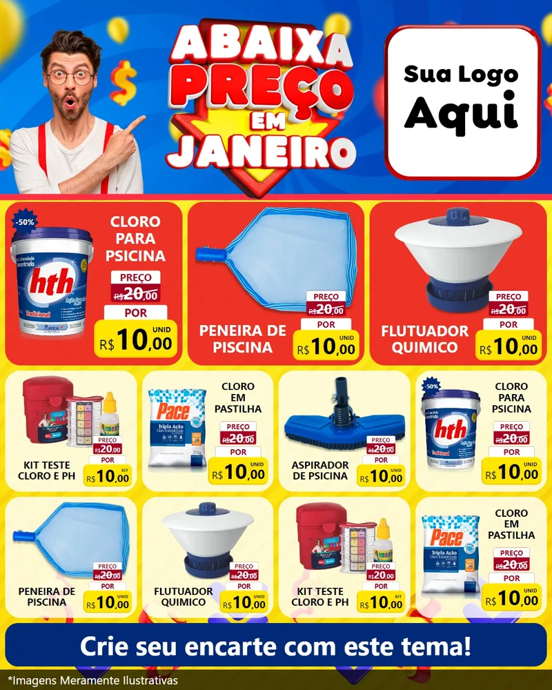 Modelo de Rede Social para Feed Instagram com o tema Abaixa Preço em Janeiro para Produtos para Piscina