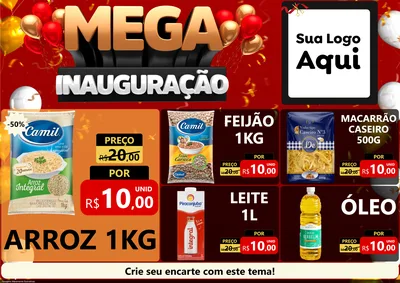 Modelo de Encarte para Encarte A4 Horizontal com o tema Mega Inauguração para Supermercado