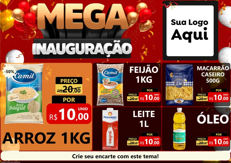Modelo de Encarte para Encarte A4 Horizontal com o tema Mega Inauguração para Supermercado