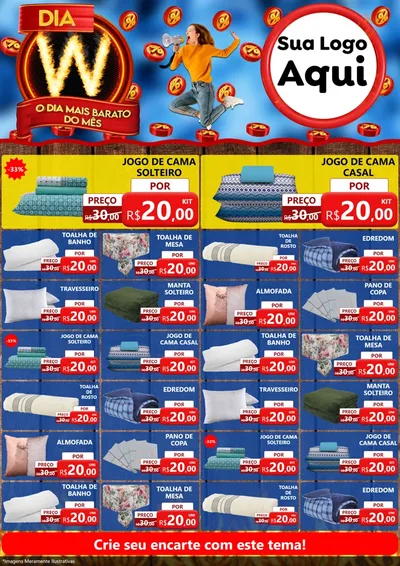 Modelo de Encarte para Encarte A4 Vertical com o tema Dia W - O Dia Mais Barato Do Mês para Cama, Mesa e Banho