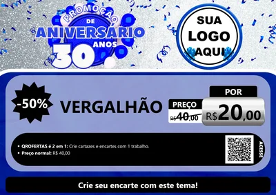 Modelo de Cartaz para Cartaz A4 Horizontal com o tema Promoção de Aniversário - 30 Anos para Ferragens