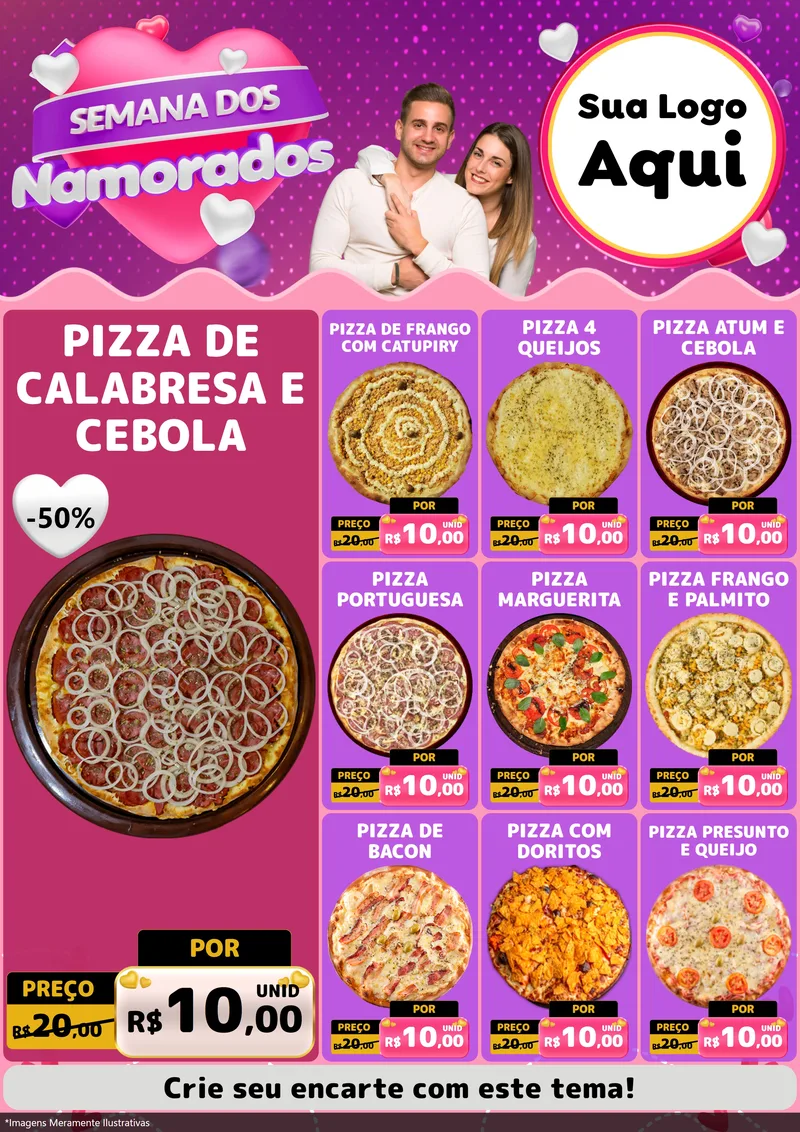 Modelo de Encarte para Encarte A4 Vertical com o tema Semana dos Namorados para Pizzaria