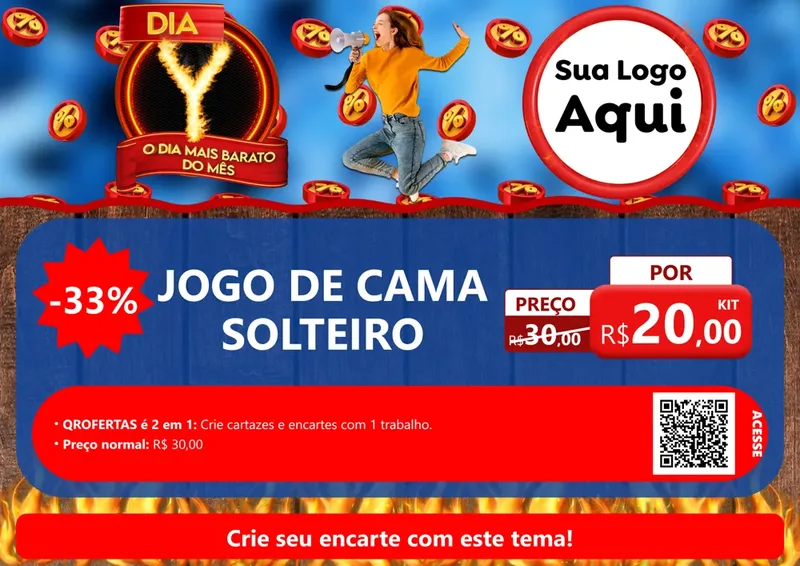 Modelo de Cartaz para Cartaz A4 Horizontal com o tema Dia Y - O Dia Mais Barato Do Mês para Cama, Mesa e Banho