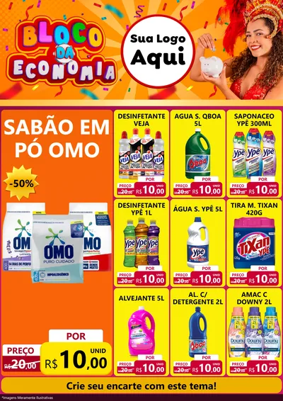 Modelo de Encarte para Encarte A4 Vertical com o tema Bloco da Economia para Produtos de Limpeza