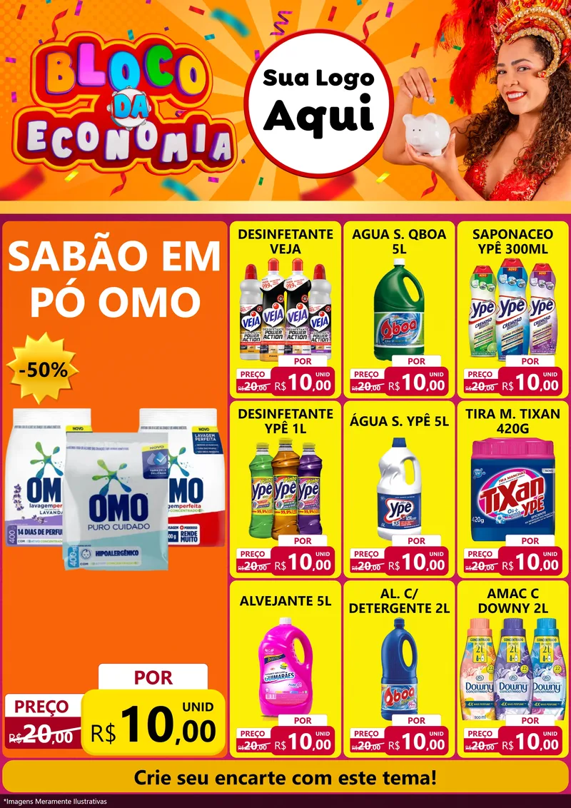 Modelo de Encarte para Encarte A4 Vertical com o tema Bloco da Economia para Produtos de Limpeza