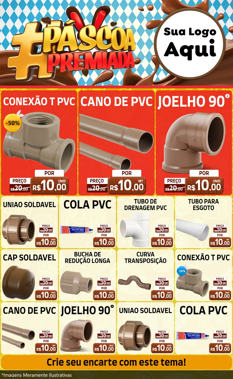 Modelo de Encarte para Encarte Grande com o tema Páscoa Premiada para Tubos e conexões