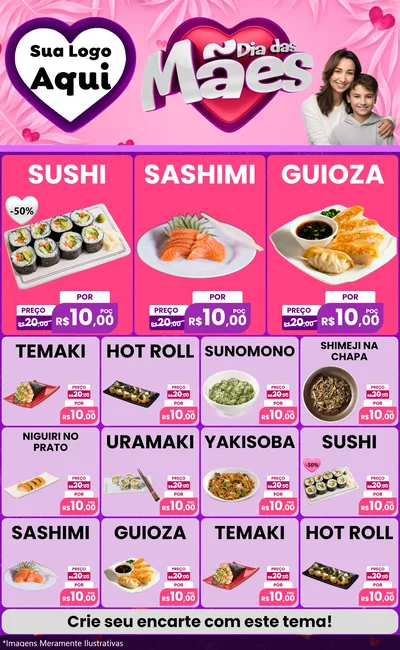 Modelo de Encarte para Encarte Grande com o tema Dia das Mães para Comida japonesa