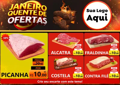 Modelo de Encarte para Encarte A4 Horizontal com o tema Janeiro Quente de Ofertas para Açougue