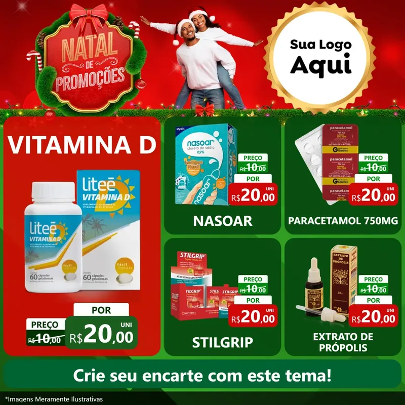 Modelo de Rede Social para Feed Facebook com o tema Natal de Promoções para Farmácia