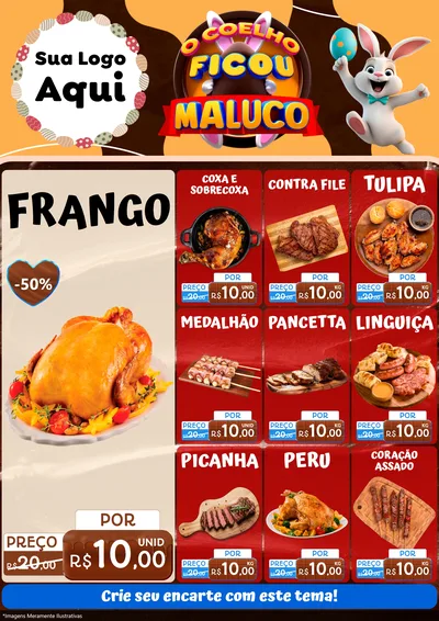 Modelo de Encarte para Encarte A4 Vertical com o tema O Coelho Ficou Maluco - Páscoa para Assados