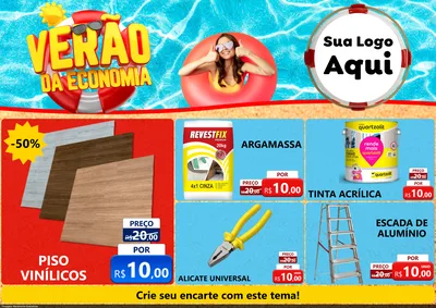 Modelo de Encarte para Encarte A4 Horizontal com o tema Verão da Economia para Material para Construção