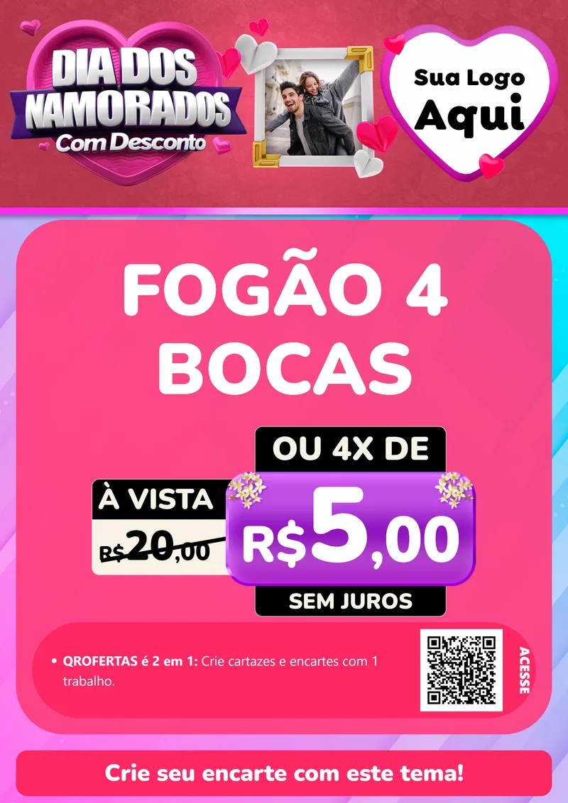 Modelo de Cartaz para Cartaz A4 Vertical com o tema Dia Dos Namorados Com Desconto para Móveis e Eletro