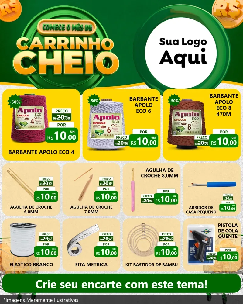 Modelo de Rede Social para Feed Instagram com o tema Carrinho Cheio para Armarinho e Aviamentos