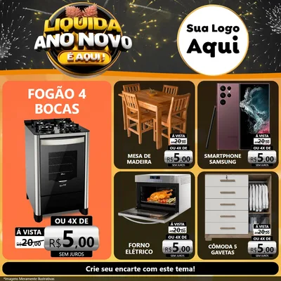 Modelo de Rede Social para Feed Facebook com o tema Liquida Ano Novo É Aqui! para Móveis e Eletro