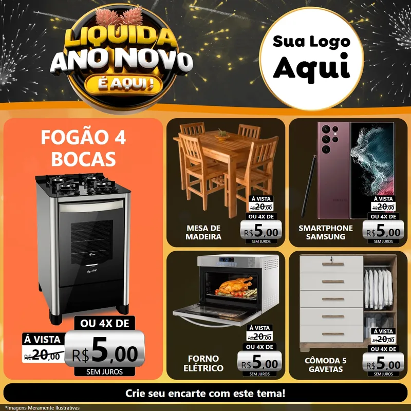 Modelo de Rede Social para Feed Facebook com o tema Liquida Ano Novo É Aqui! para Móveis e Eletro
