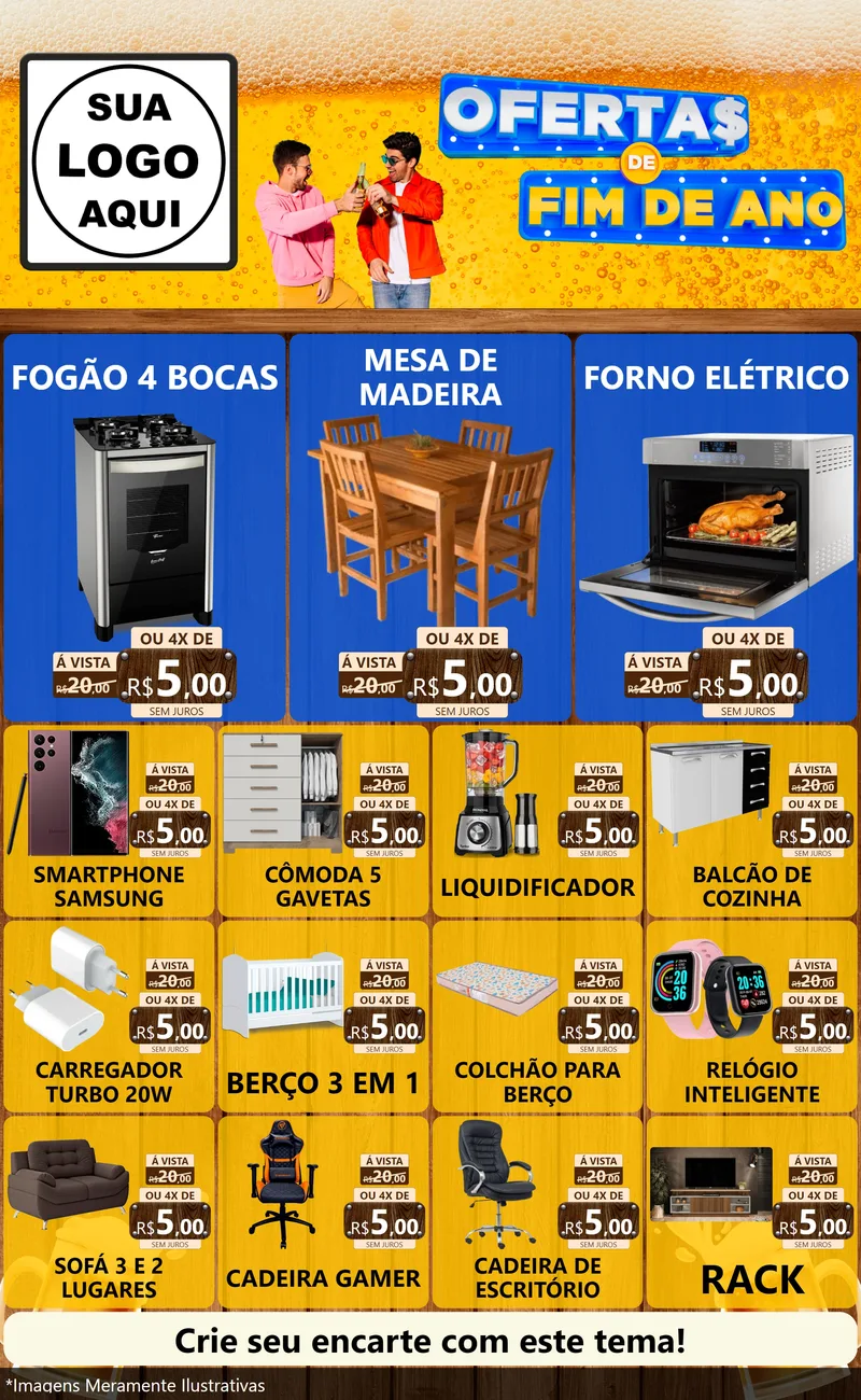 Modelo de Encarte para Encarte Grande com o tema Ofertas de Fim de Ano para Móveis e Eletro