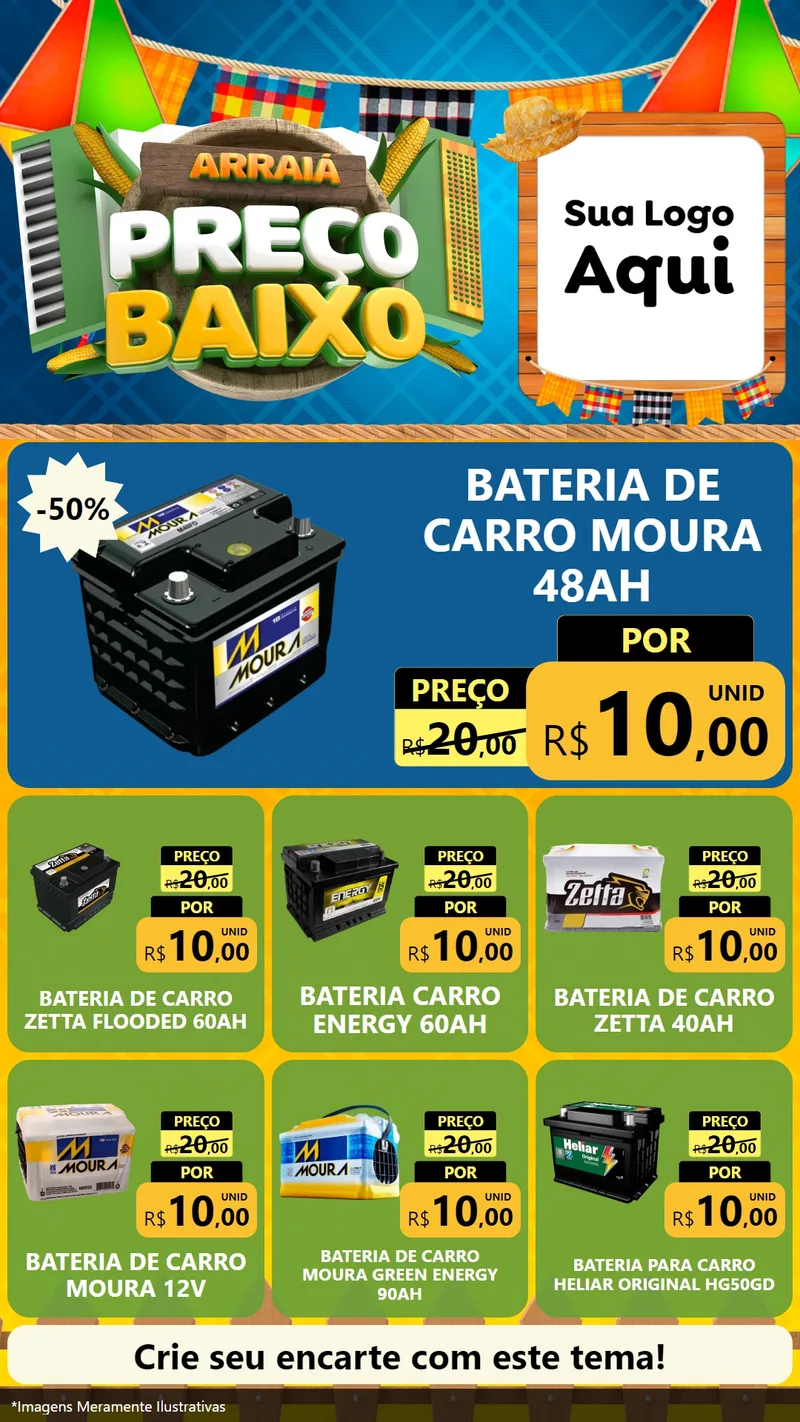Modelo de Rede Social para Stories com o tema Arraiá de Preço Baixo - Junina para Baterias Elétricas