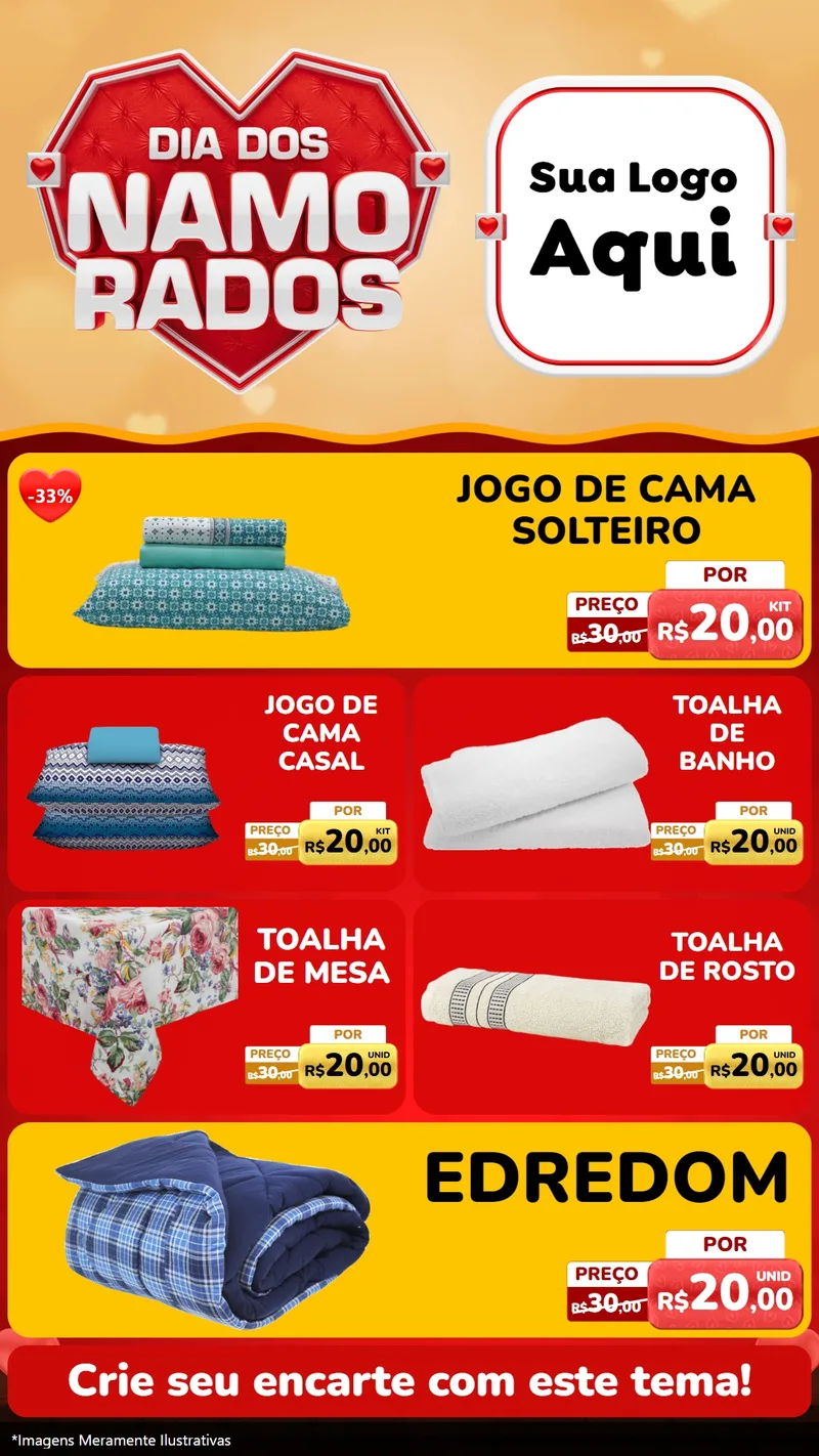 Modelo de TV para TV Vertical com o tema Dia dos Namorados para Cama, Mesa e Banho