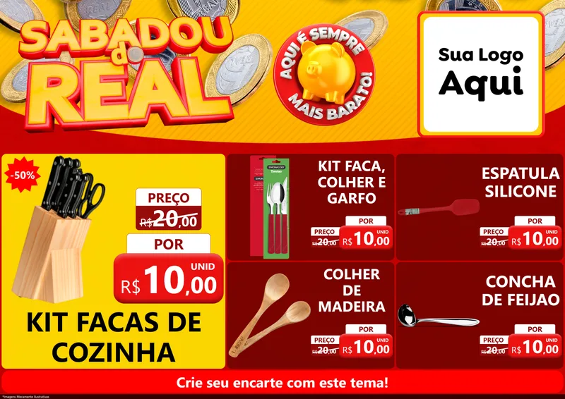 Modelo de Encarte para Encarte A4 Horizontal com o tema Sabadou do Real para Utilidades Domésticas