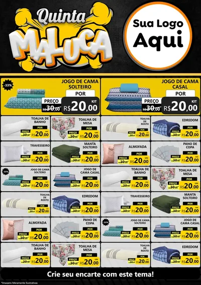 Modelo de Encarte para Encarte A4 Vertical com o tema Quinta Maluca para Cama, Mesa e Banho