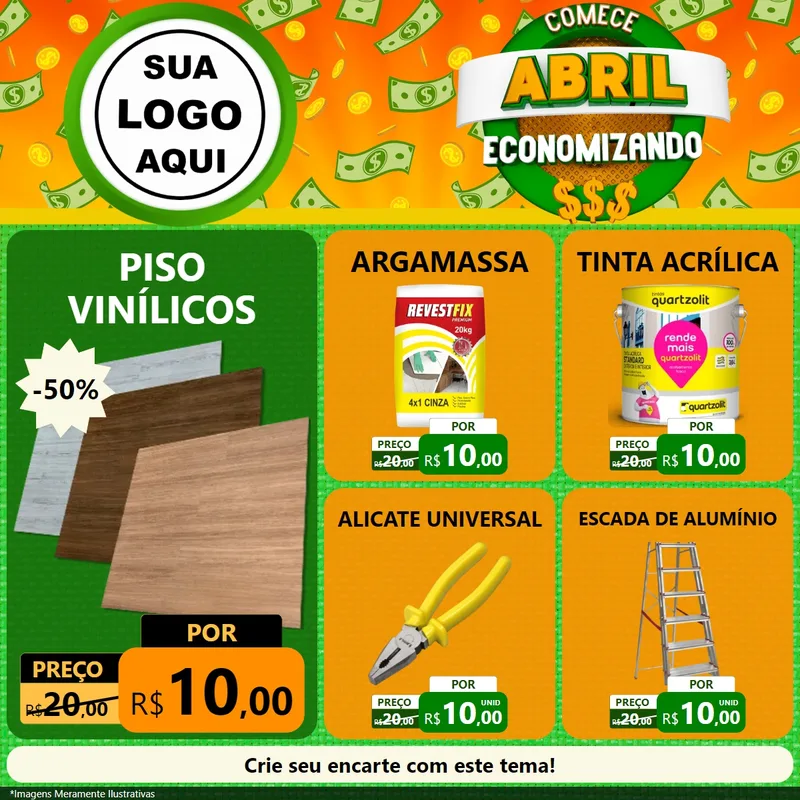 Modelo de Rede Social para Feed Facebook com o tema Comece Abril Economizando para Material para Construção