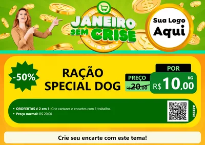 Modelo de Cartaz para Cartaz A4 Horizontal com o tema Janeiro Sem Crise para Pet Shop