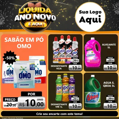 Modelo de Rede Social para Feed Facebook com o tema Liquida Ano Novo É Aqui! para Produtos de Limpeza
