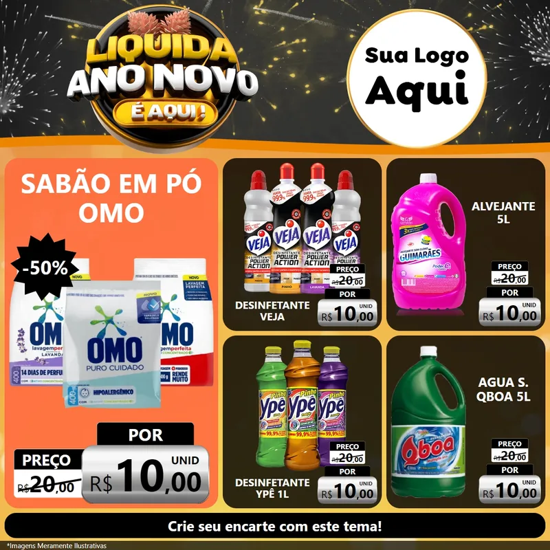 Modelo de Rede Social para Feed Facebook com o tema Liquida Ano Novo É Aqui! para Produtos de Limpeza