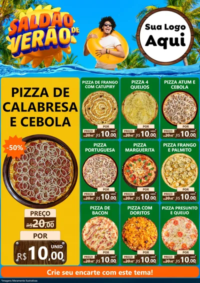 Modelo de Encarte para Encarte A4 Vertical com o tema Saldão de Verão para Pizzaria