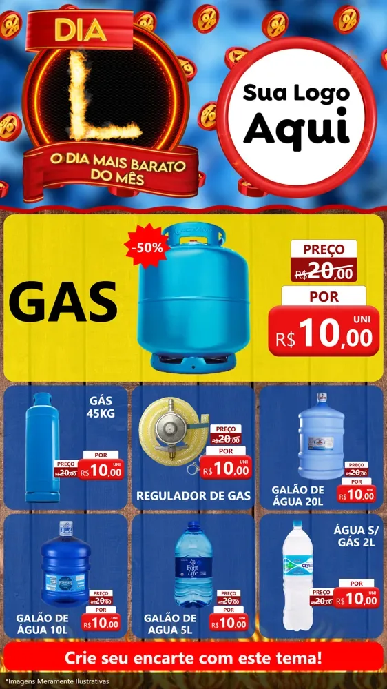 Modelo de Rede Social para Stories com o tema Dia L - O Dia Mais Barato Do Mês para Água e gás