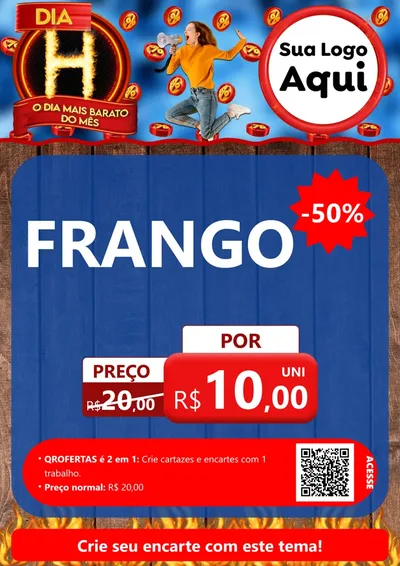 Modelo de Cartaz para Cartaz A4 Vertical com o tema Dia H - O Dia Mais Barato Do Mês para Assados