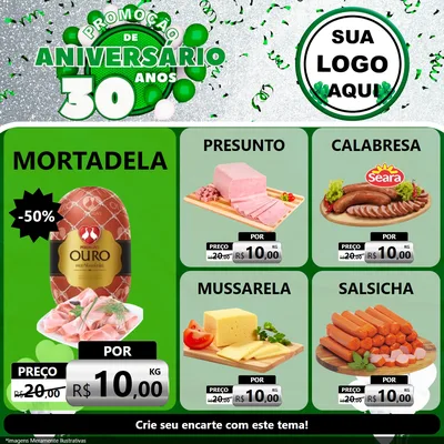 Modelo de Rede Social para Feed Facebook com o tema Promoção de Aniversário - 30 Anos para Frios e Laticínios