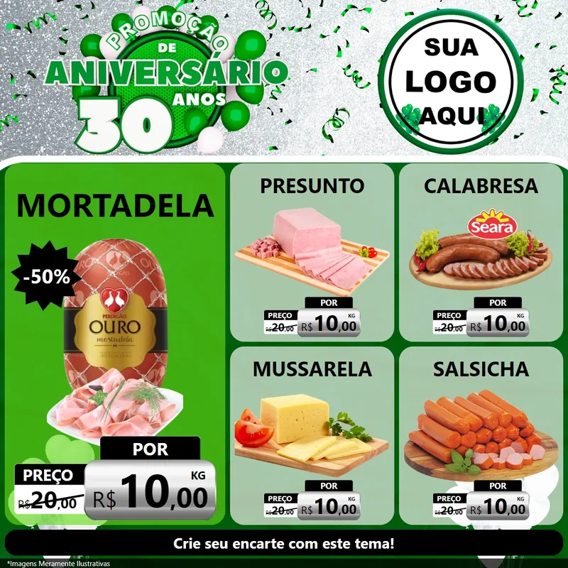 Modelo de Rede Social para Feed Facebook com o tema Promoção de Aniversário - 30 Anos para Frios e Laticínios