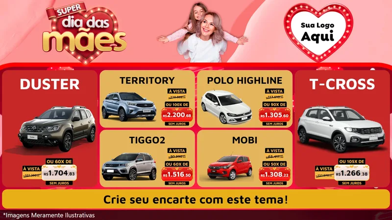 Modelo de TV para TV Horizontal com o tema Super Dia Das Mães para Concessionaria de Carros
