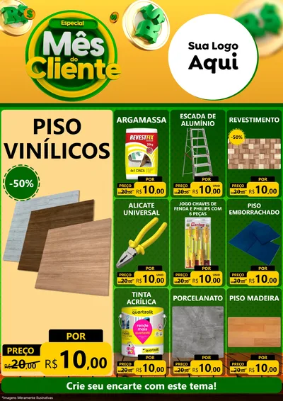 Modelo de Encarte para Encarte A4 Vertical com o tema Especial Mês do Cliente para Material para Construção